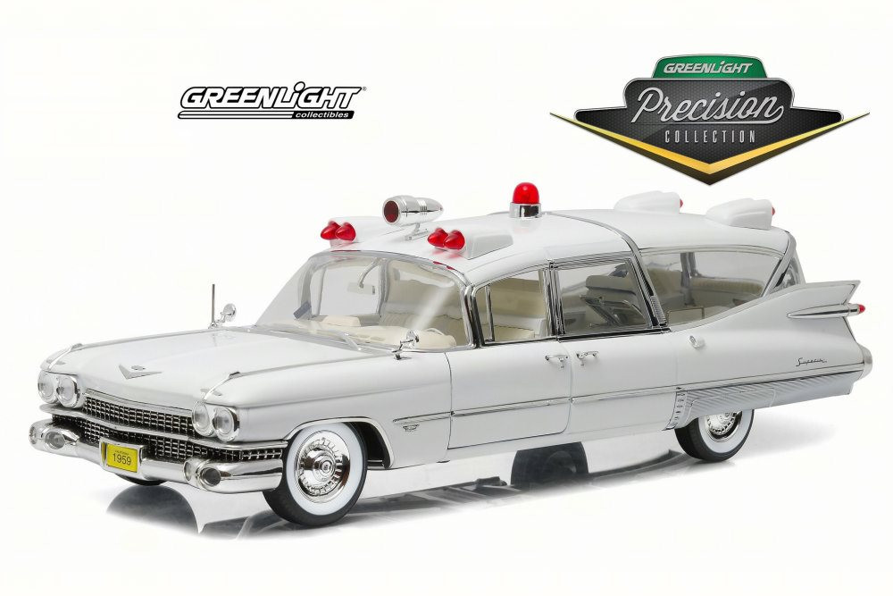 希少 GREENLIGHT 1959 Cadillac Ambulance 1959 Cadillac Ambulance, White - Greenlight 18004 - 1/18