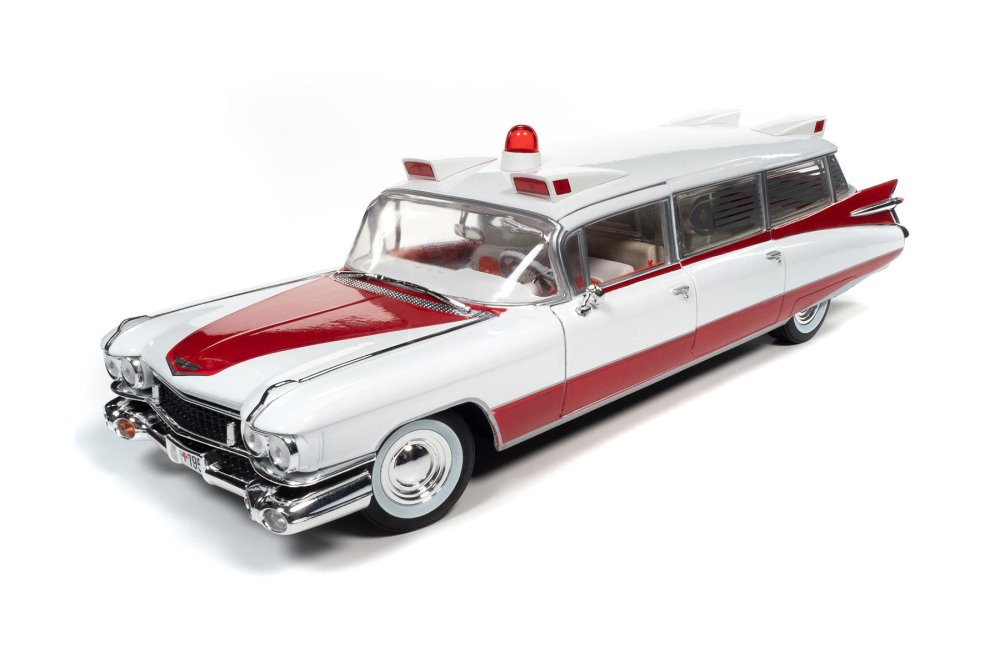 1959 Cadillac Eldorado Ambulance, White /Red - Auto World AW302