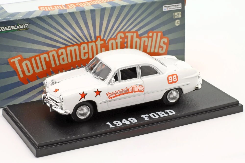 1949 Ford Tournament of Thrills Thrill Show Car, White - Greenlight 86352 - 1/43 Scale Diecast Model Toy Car
