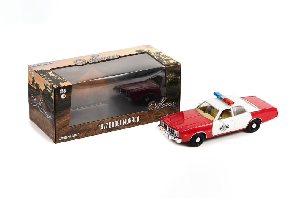 1977 Dodge Monaco Finchburg County Sheriff, Red/White - Greenlight 84106 - 1/24 Scale Diecast Car