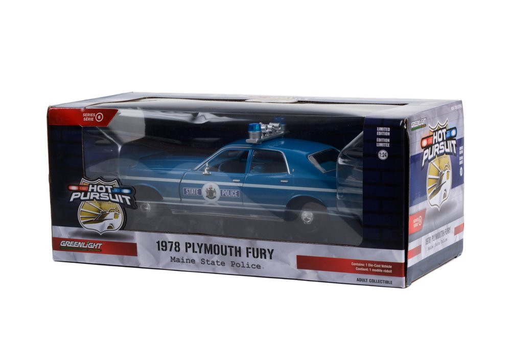 1978 Plymouth Fury Maine State Police, Blue - Greenlight 85562 - 1/24 Scale Diecast Car