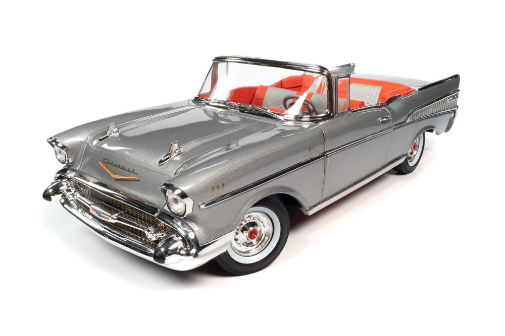1957 Chevy Bel Air Convertible, Inca Silver - Auto World AW307 - 1/18 Scale Diecast Model Toy Car