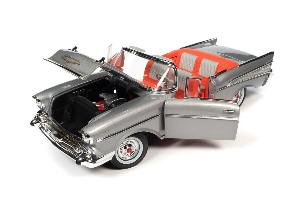 1957 Chevy Bel Air Convertible, Inca Silver - Auto World AW307 - 1/18 Scale Diecast Model Toy Car