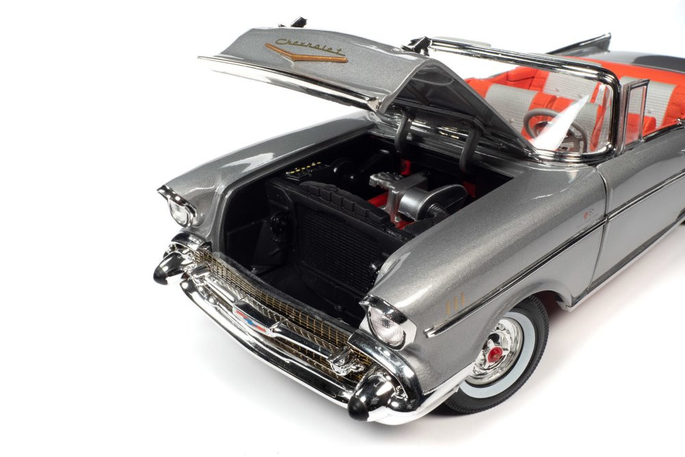 1957 Chevy Bel Air Convertible, Inca Silver - Auto World AW307 - 1/18 Scale  Diecast Model Toy Car