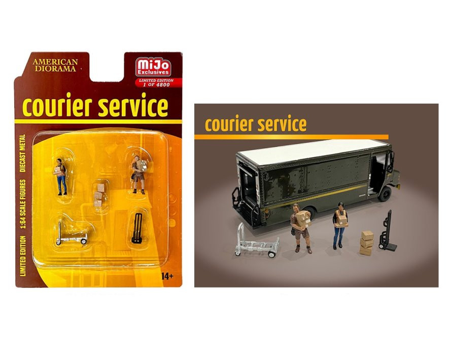 Courier Service Figure Set, Multi- - American Diorama AD-76495MJ - 1/64 Scale Diorama Accessory