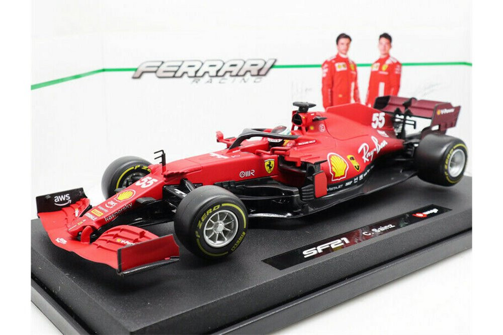 BBurago Ferrari SF21 Formel 1 Modellauto – Maßstab 1:43, Carlos Sainz, Nr. 55, 2021, Fertig Montiert