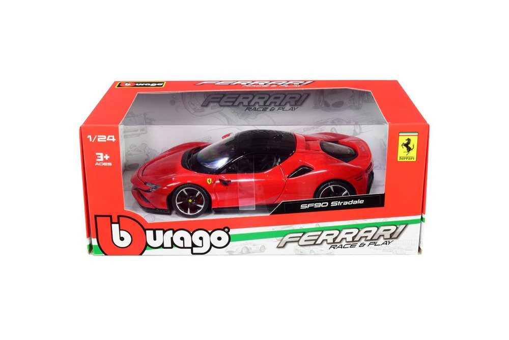 Ferrari SF90 Stradale, Red /Black - Bburago 16015R - 1/18 scale Diecast Model Toy Car