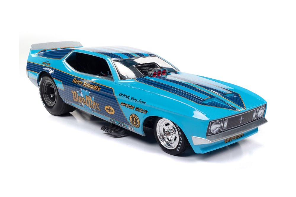 Auto World 1:18 Ford Mustang Funny Car 1973 – Bleue, Modèle Quarter, Collection