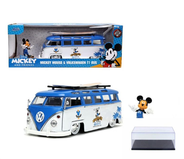 ミニカー 1962 VOLKSWAGEN T1 BUS w/ MICKEY MOUSE Diecast Car w/Display Case - 1962 Volkswagen T1 Bus w/ Mickey