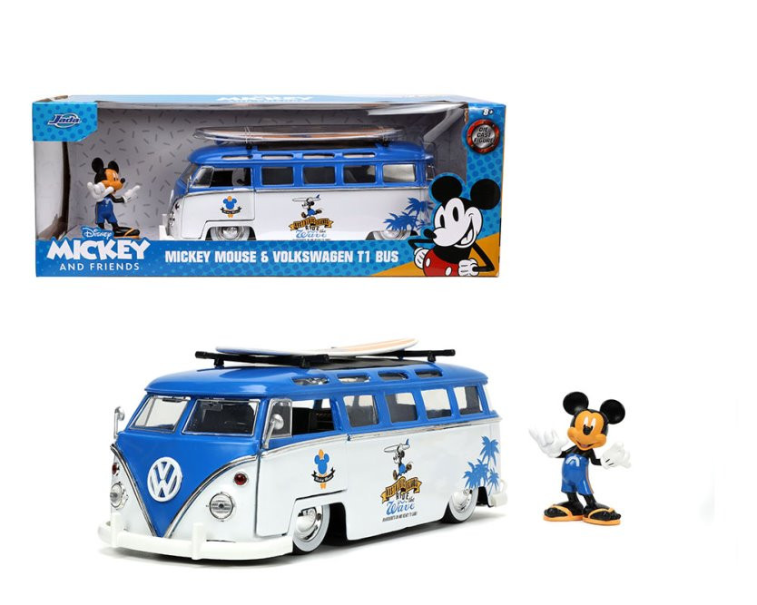 JADA ミッキーマウス 1962 フォルクスワーゲン T1 バス & ミッキー Diecast Car w/Display Case - 1962 Volkswagen T1 Bus w/ Mickey