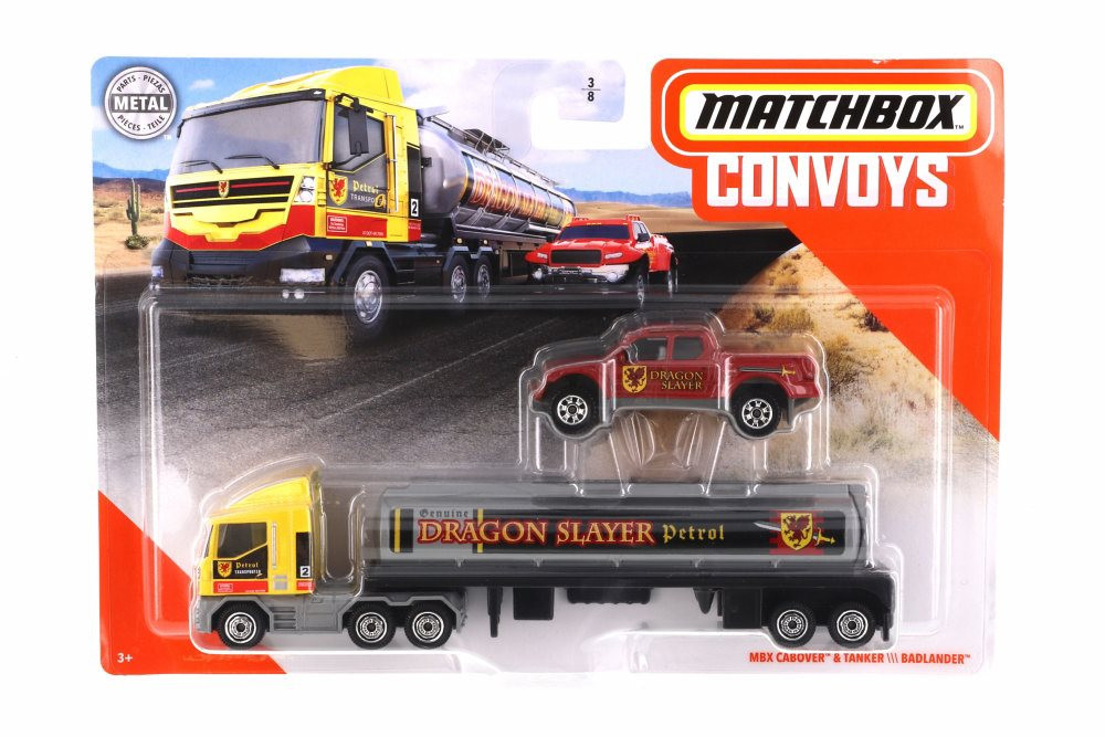 MBX Cabover & Tanker w/ Badlander, Yellow with Red - Mattel GBK70-956A - 1/64 scale Diecast Car