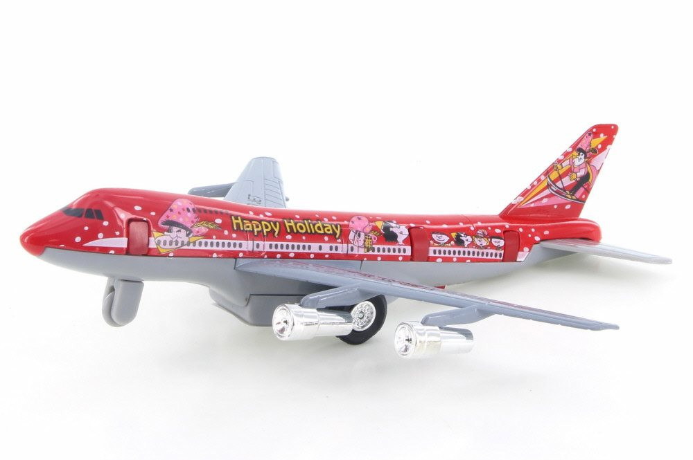 Happy Holidays Turbo Jet, Red & Gray - Showcasts 981DF Diecast Toy Pull-back plane