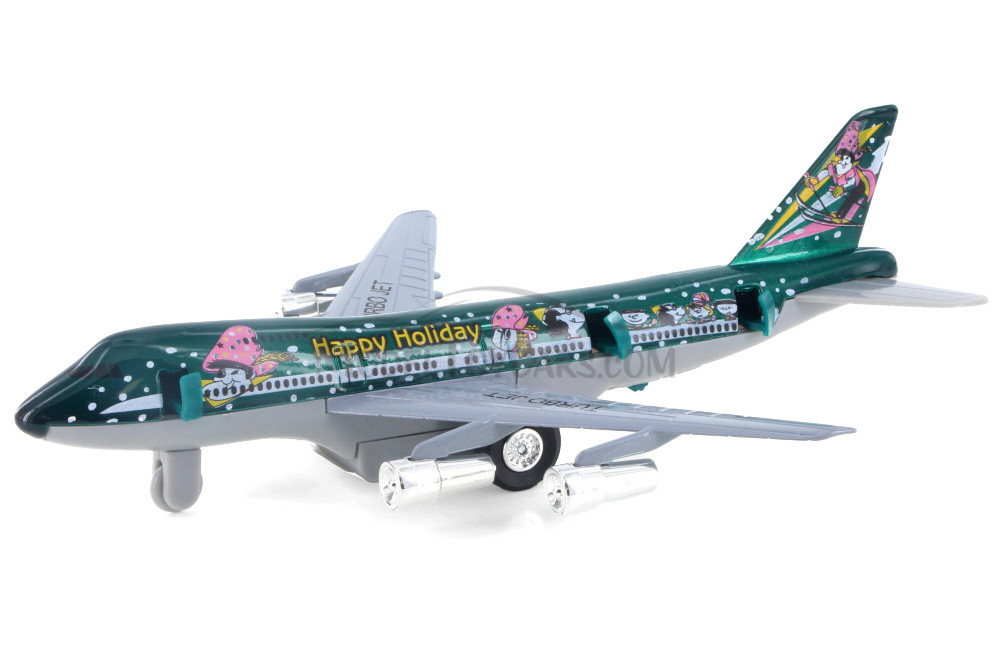 Happy Holidays Turbo Jet, Green & Gray - Showcasts 981DF Diecast Toy Pull-back plane