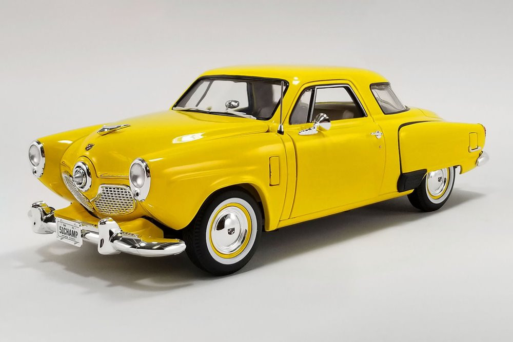 Diecast Car w/Gas Pump - 1951 Studebaker Champion, Yellow - Acme A1809203 - 1/18 scale Diecast Model Toy Car