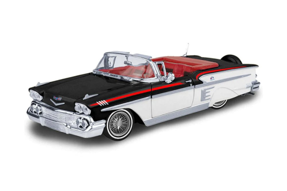 1958 Chevy Impala Convertible, Black/White - Motor Max 79025WLWK - 1/24 Scale Diecast Car