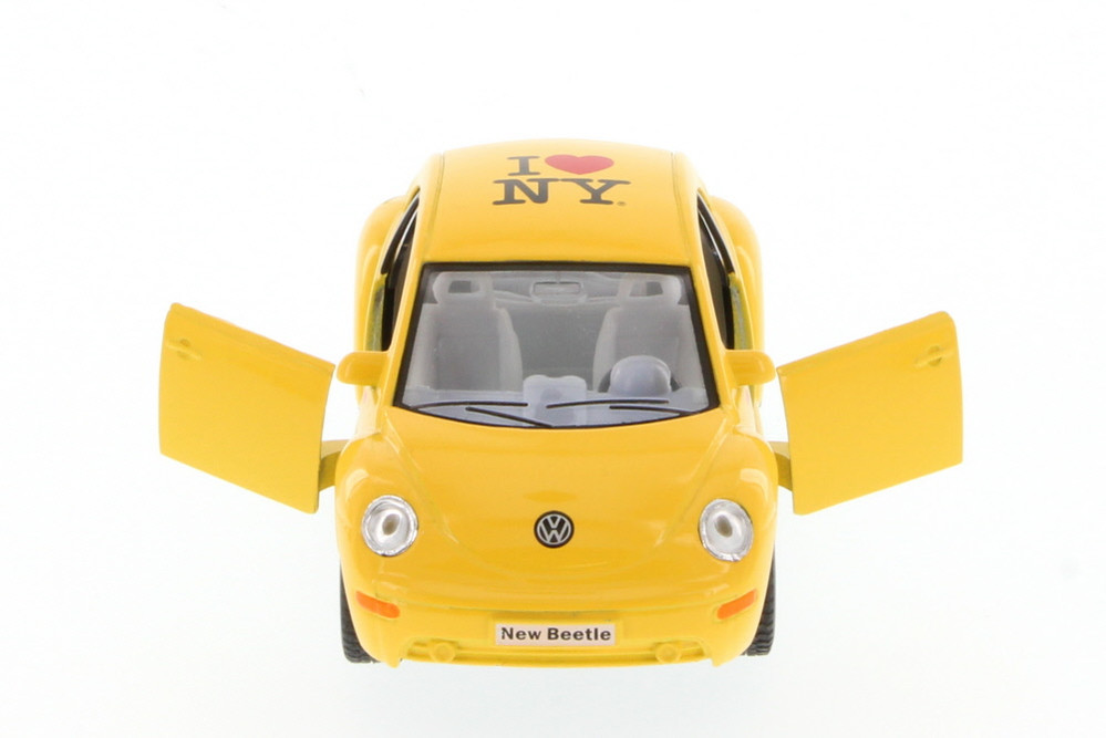 I Love New York Volkswagen New Beetle Hard Top, Yellow - Kinsmart 5028D-ILNY - 1/32 Scale Diecast Model Toy Car