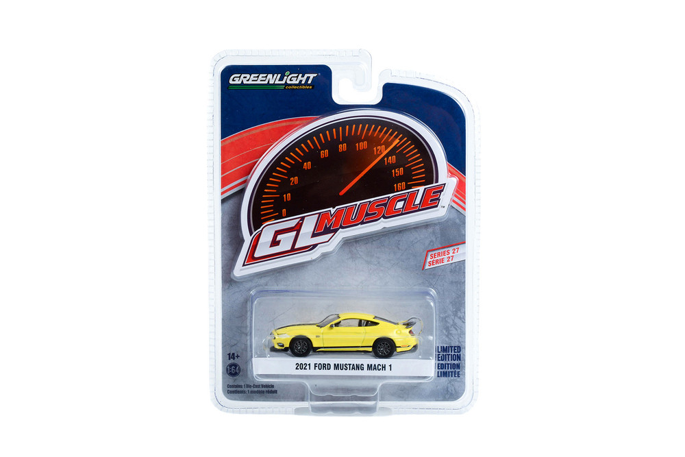 2021 Ford Mustang Mach 1, Yellow - Greenlight 13320F/48 - 1/64 Scale Diecast Car
