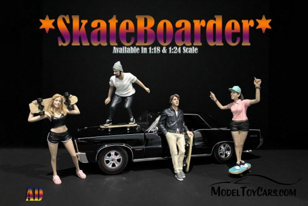 Skateboarder Figure II, White and Black - American Diorama 38341 - 1/24 scale Figurine - Diorama Accessory