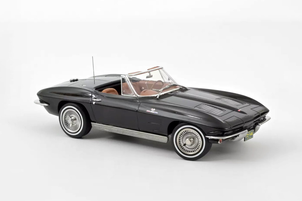 1963 Chevy Corvette Stingray Cabriolet, Black - Norev 189055 - 1/18 Scale Diecast Model Toy Car