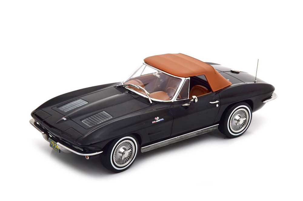 1963 Chevy Corvette Stingray Cabriolet, Black - Norev 189055 - 1/18 Scale Diecast Model Toy Car