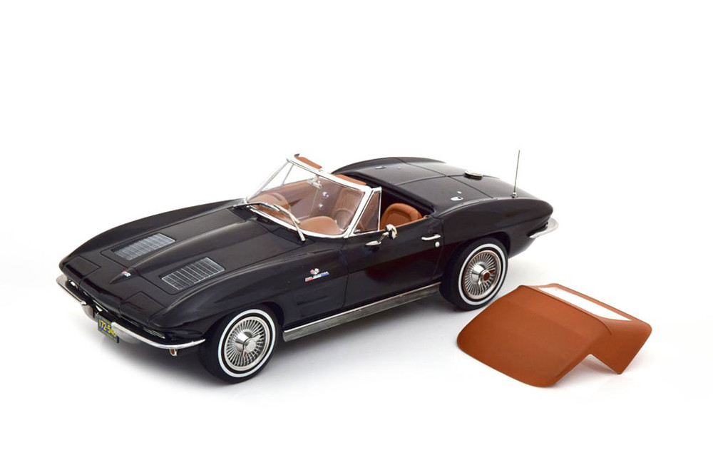 1963 Chevy Corvette Stingray Cabriolet, Black - Norev 189055 - 1/18 Scale Diecast Model Toy Car