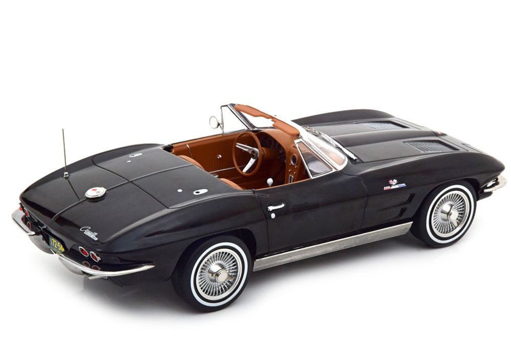 1963 Chevy Corvette Stingray Cabriolet, Black - Norev 189055 - 1/18 Scale Diecast Model Toy Car