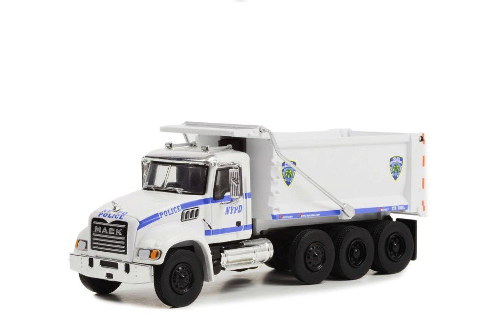 NYPD 2019 Mack Granite Dump Truck, White - Greenlight 45160B/48 - 1/64 Scale Diecast Model Toy Car