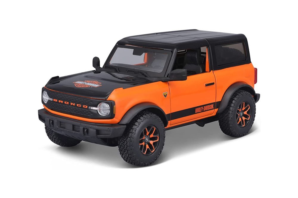 Diecast Car w/Display Case - 2021 Ford Bronco Badlands, Black /Orange - Maisto 32272OR - 1/24 scale Diecast Model Toy Car