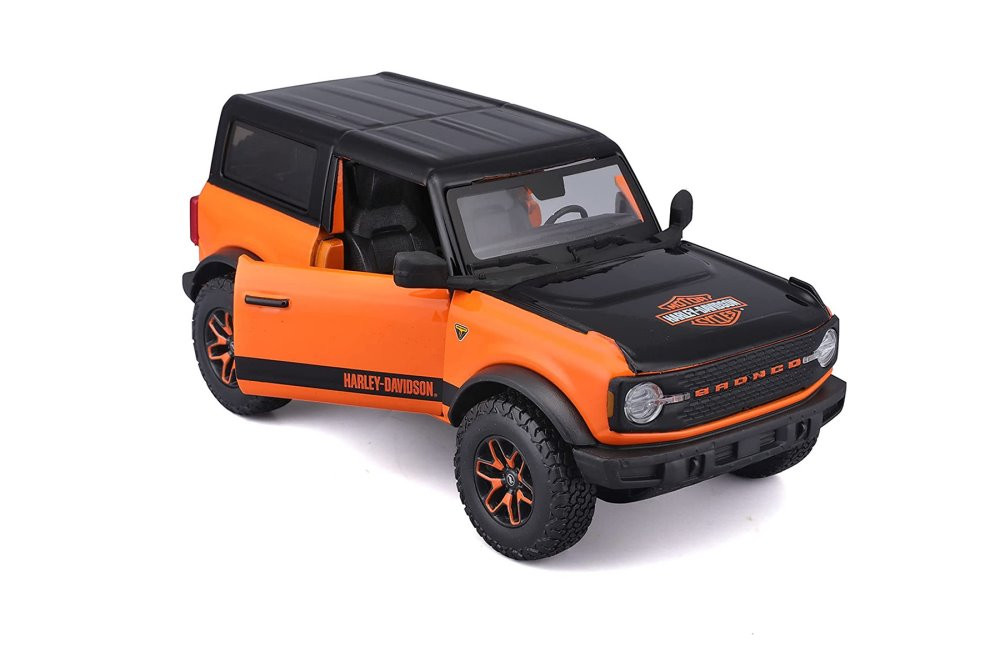 Diecast Car w/Display Case - 2021 Ford Bronco Badlands, Black /Orange - Maisto 32272OR - 1/24 scale Diecast Model Toy Car