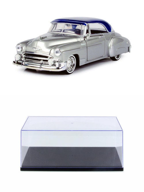 Diecast Car w/Display Case - 1950 Chevy Bel Air Lowrider, Silver - Motor Max 79026WLSV - 1/24 Scale Diecast Model Toy Car