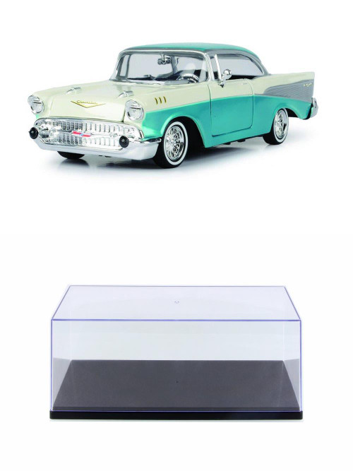 Diecast Car w/Display Case - 1957 Chevy Bel Air Lowrider, White/Turquoise - Motor Max 79029WLTQ - 1/24 Scale Diecast Car