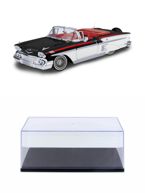 Diecast Car w/Display Case - 1958 Chevy Impala Convertible, Black/White - Motor Max 79025WLWK - 1/24 Scale Diecast Car
