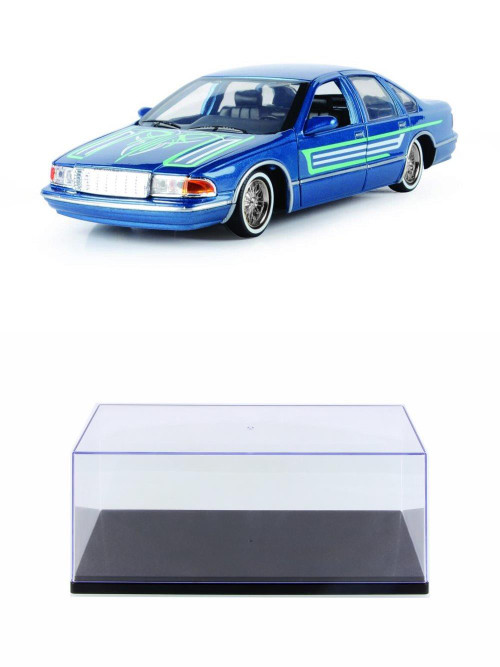 Diecast Car w/Display Case - 1993 Chevy Caprice Lowrider, Blue - Motor Max 79022WLBU - 1/24 Scale Diecast Model Toy Car