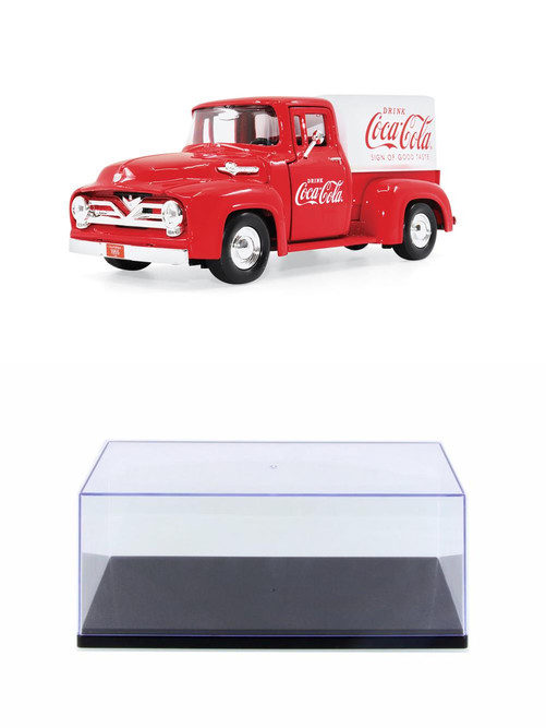 Diecast Car w/Display Case - 1955 Ford F-100 Pickup with Canopy, Coca-Cola - Motor City Classics 424050 - 1/24 Scale Diecast Car