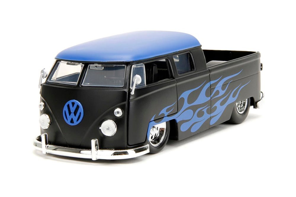 Diecast Car w/Display Case - 1963 Volkswagen Bus Pickup Truck, Matte Black - Jada Toys 34232/4 - 1/24 Scale Diecast Car
