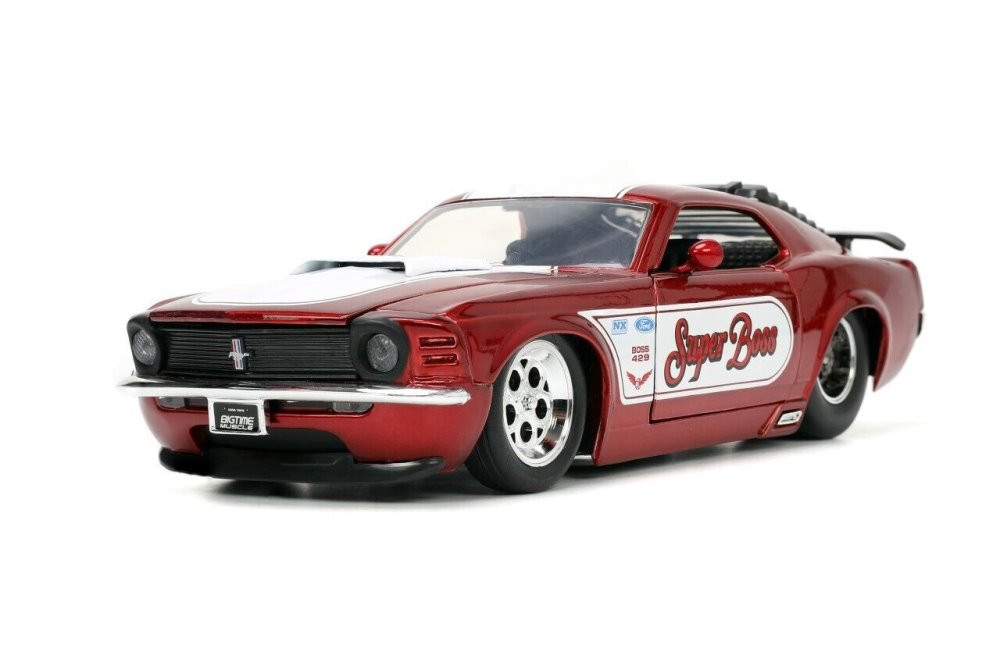 Diecast Car w/Display Case - 1970 Ford Mustang Boss 429, Candy Red - Jada Toys 34118 - 1/24 Scale Diecast Car