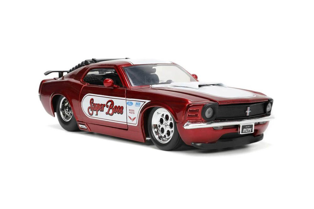 Diecast Car w/Display Case - 1970 Ford Mustang Boss 429, Candy Red - Jada Toys 34118 - 1/24 Scale Diecast Car