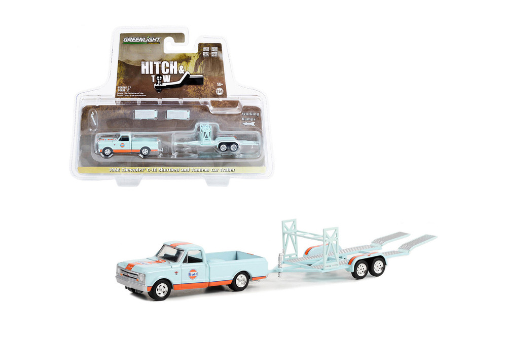 1968 Chevy C-10 Shortbed Pickup & Tandem Trailer - Greenlight 32270A/24 - 1/64 Scale Diecast Car