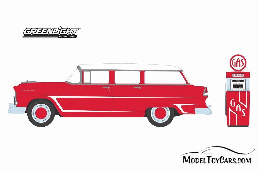 1955 Chevy Two-Ten Townsman with Gas Pump, Red - Greenlight 97070A/48 - 1/64 scale Diecast Car