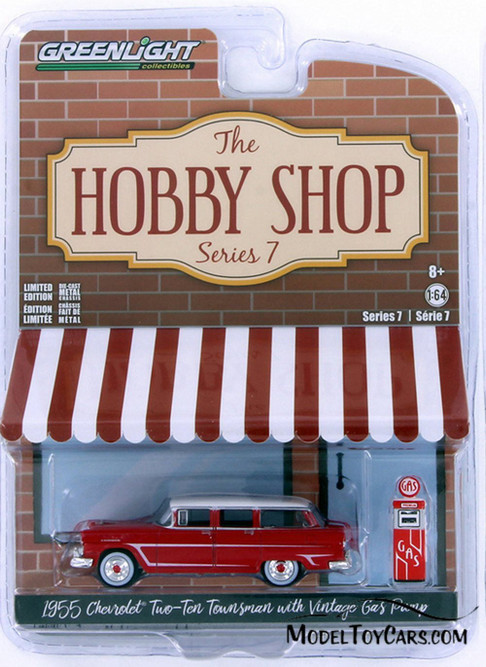 1955 Chevy Two-Ten Townsman with Gas Pump, Red - Greenlight 97070A