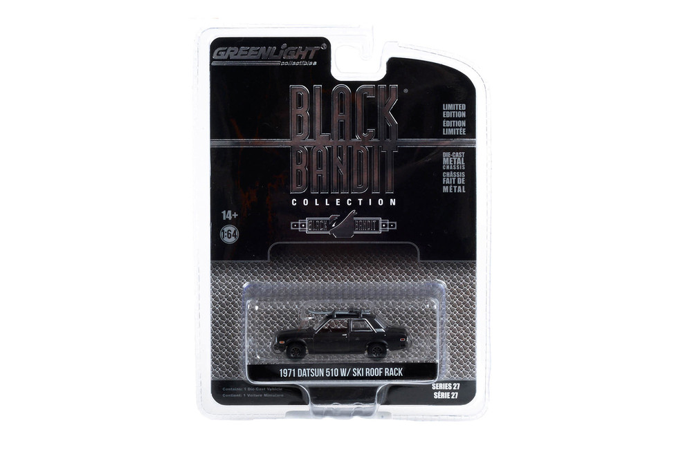 1971 Datsun 510 with Ski Roof Rack, Black - Greenlight 28110D/48 - 1/64 Scale Diecast Model Toy Car