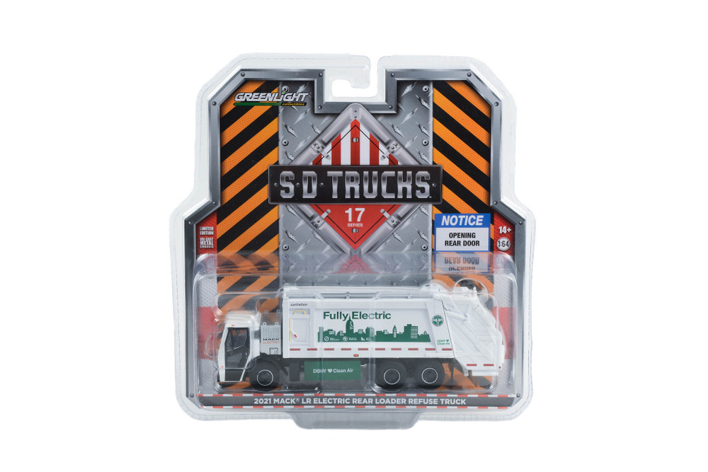 2021 Mack LR Rear Loader Refuse Truck, White - Greenlight 45170C/48 - 1/64 Scale Diecast Car