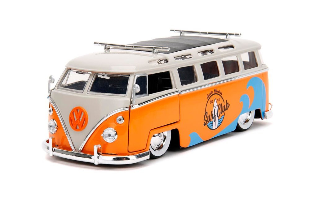 1962 Volkswagen Bus w/ Roof Rack and Surfboard, Orange - Jada Toys ...