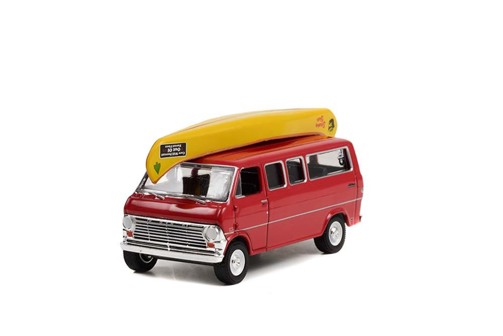1969 Ford Wagon Van with Canoe on Roof, Red - Greenlight 38020D/48 - 1/64 scale Diecast Car