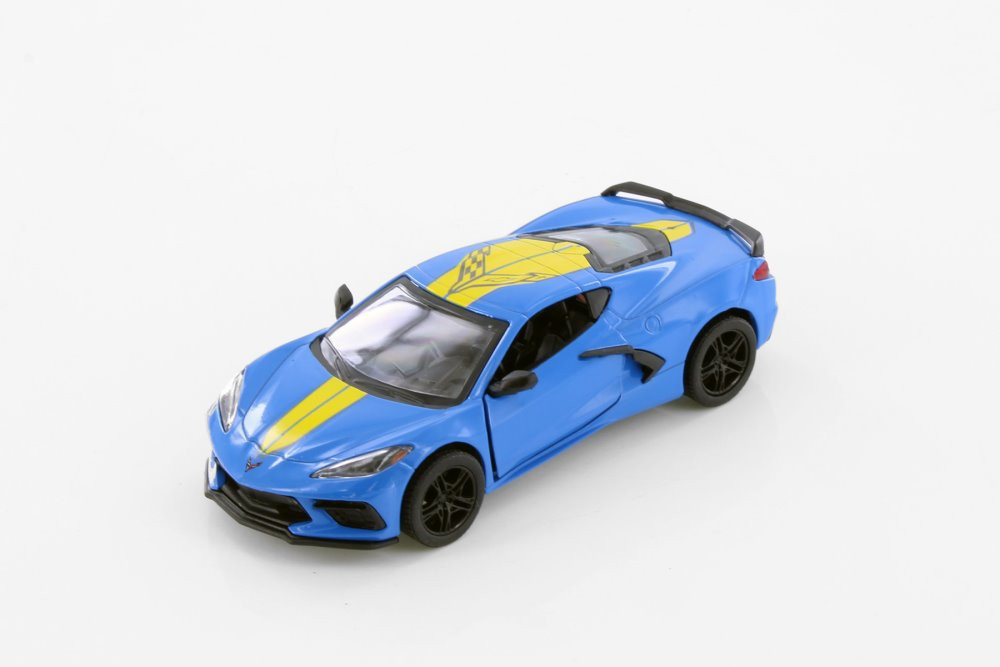 2021 Chevy Corvette Stingray C8, Blue - Kinsmart 5432DF - 1/36 Scale Diecast Model Toy Car