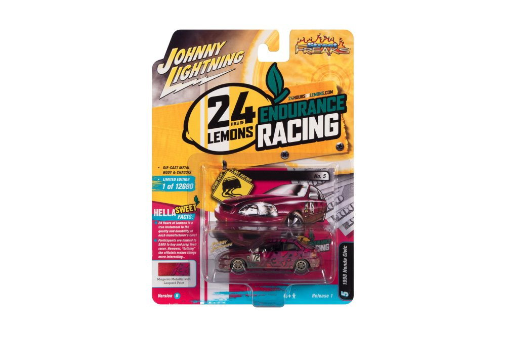 1998 Honda Civic #72, Burgundy - Johnny Lightning JLSP232/24B - 1/64 Scale Diecast Model Toy Car