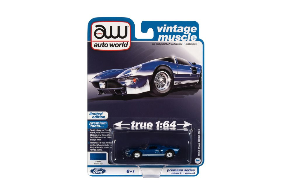 1965 Ford GT40 MK1, Blue - Auto World AWSP107/24B - 1/64 Scale