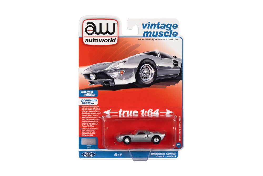 1965 Ford GT40 MK1, Silver - Auto World AWSP107/24A - 1/64 Scale Diecast Model Toy Car