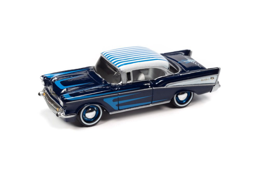 1957 Chevy Bel Air, Blue - Johnny Lightning JLSP230/24B - 1/64 Scale Diecast Model Toy Car