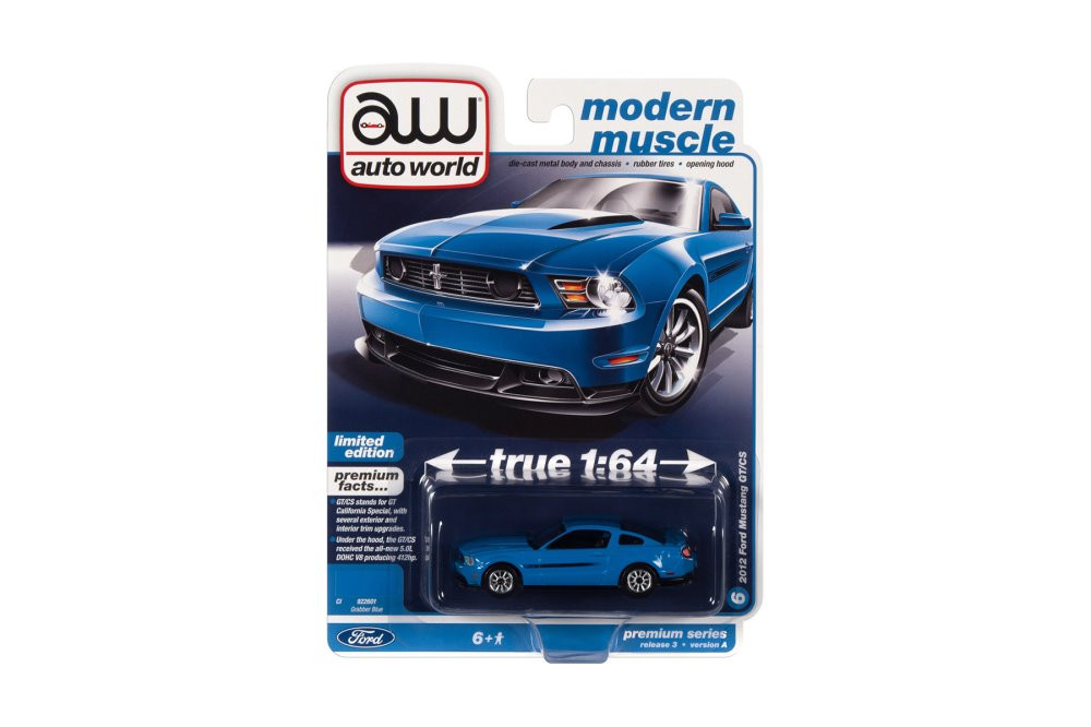 2012 Ford Mustang GT/CS, Blue - Auto World AWSP112/24A - 1/64 Scale Diecast Model Toy Car